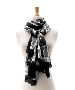 Magazine Cover Collage Scarf OS803 BLACK